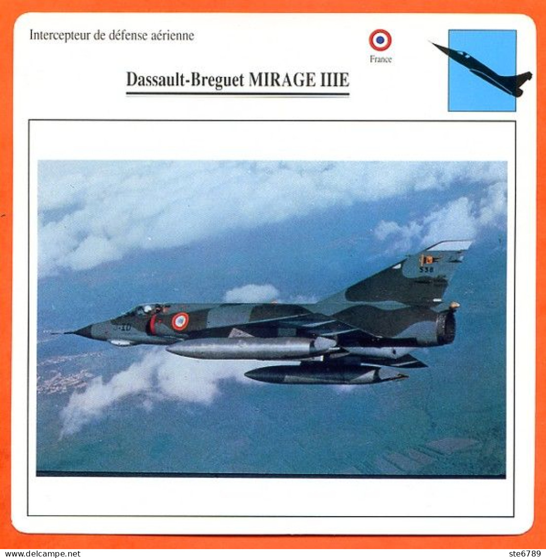 Fiche Aviation Dassault Breguet MIRAGE IIIE / Avion Intercepteur De Defense Aériene France Avions - Vliegtuigen