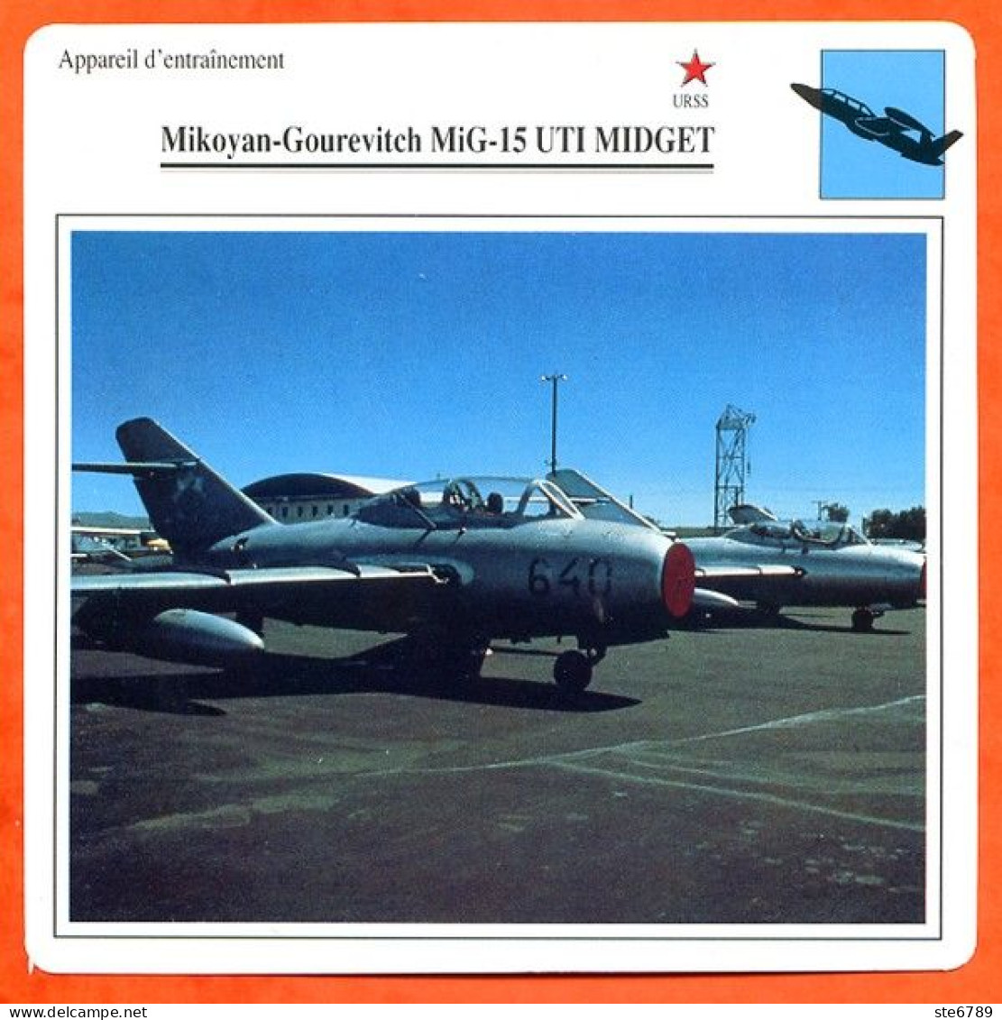 Fiche Aviation Mikoyan Gourevitch MiG 15 UTI MIDGET  / Avion Appareil D'entrainement URSS Avions - Vliegtuigen