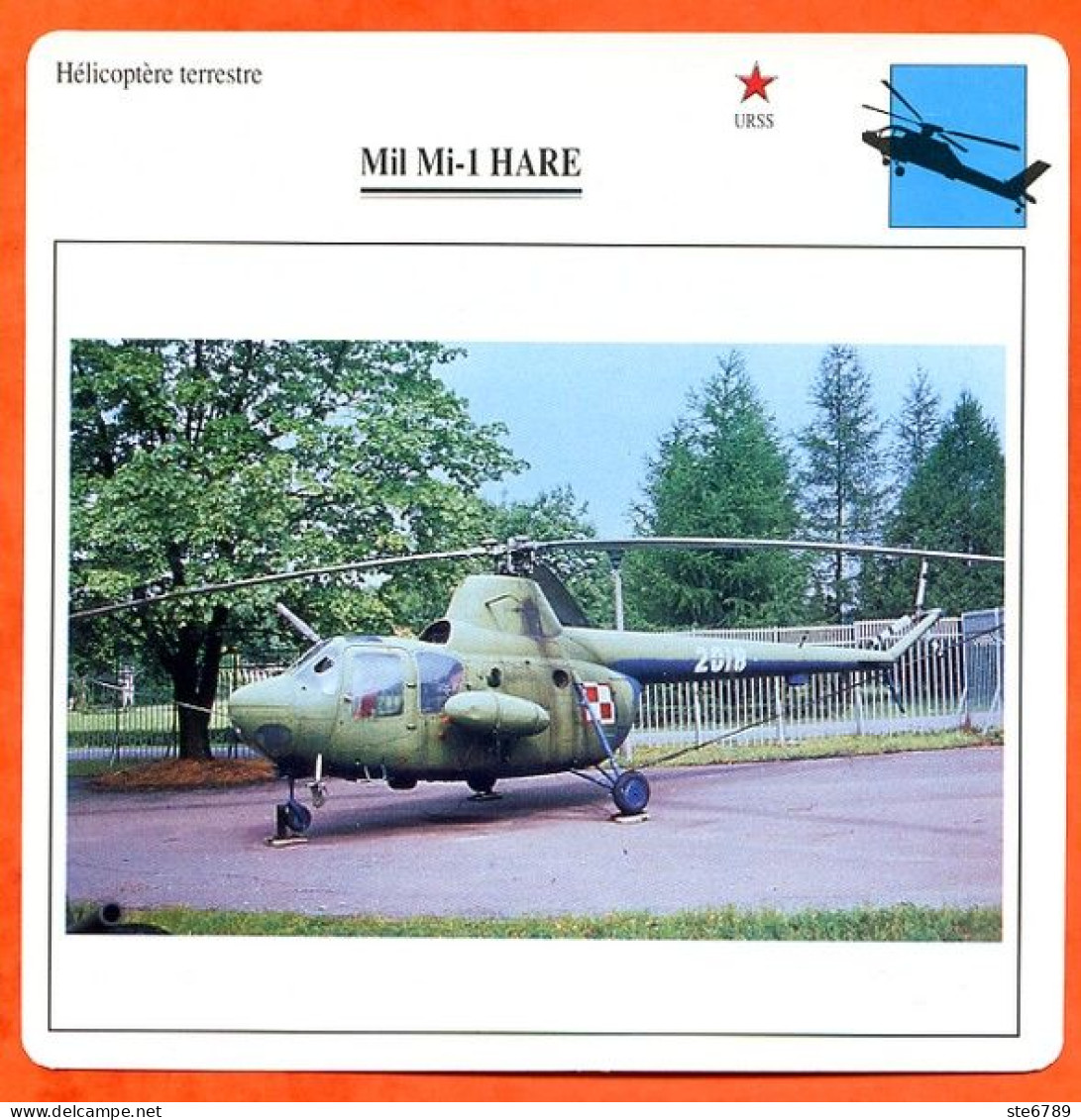 Fiche Aviation Mil Mi 1 HARE / Hélicoptère Terrestre URSS Avions - Aerei