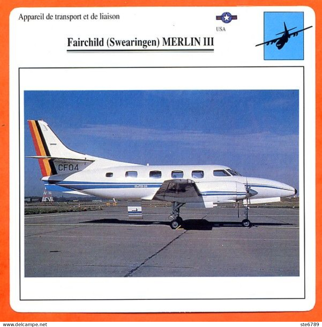 Fiche Aviation Fairchild Swearingen MERLIN III / Avion Transport Et Liaison USA Avions - Flugzeuge