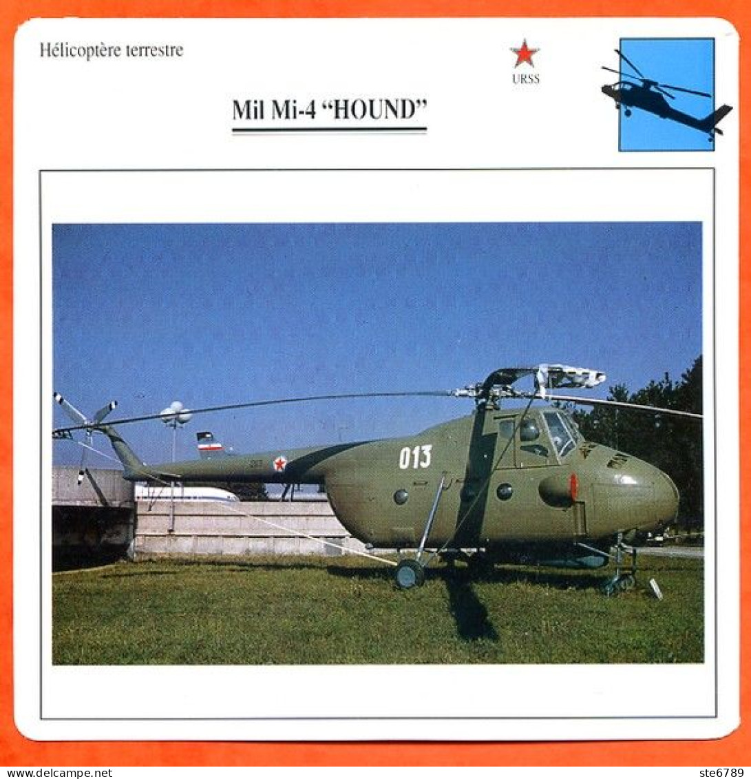 Fiche Aviation Mil Mi 4 HOUND  / Hélicoptère Terrestre URSS Avions - Aerei