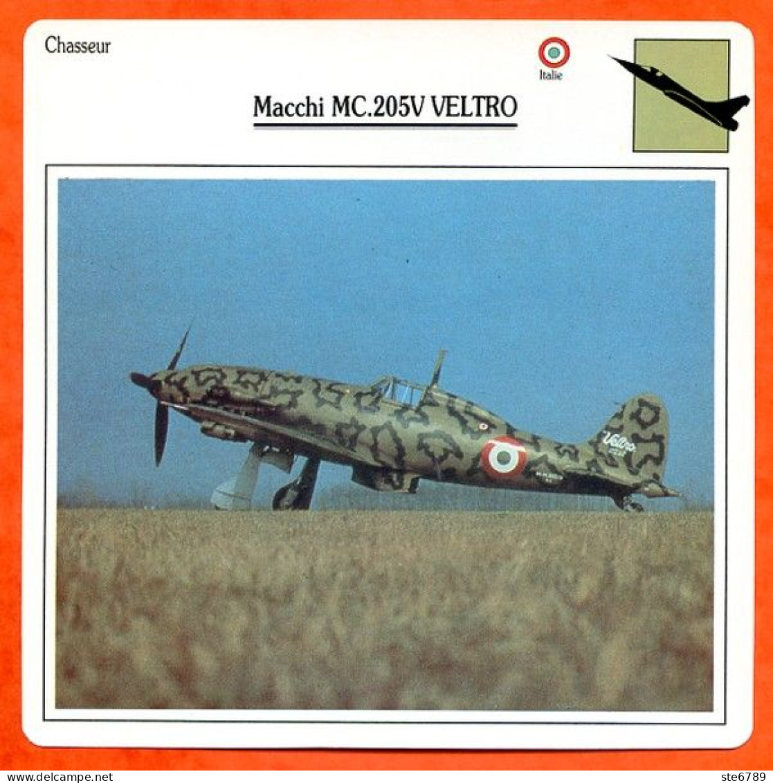 Fiche Aviation MACCHI MC 205V VELTRO / Avion Chasseur Italie  Avions - Aviones