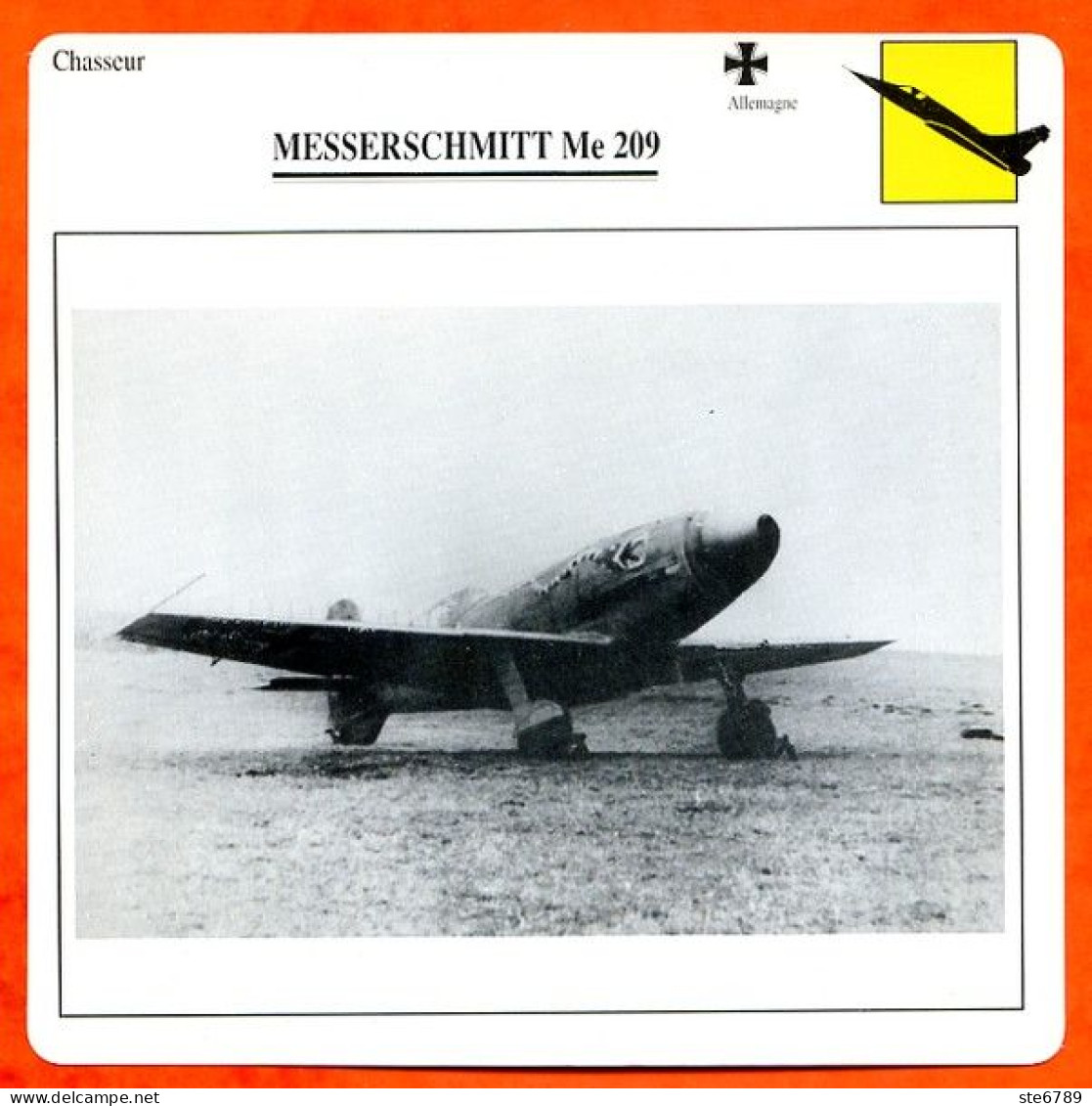 Fiche Aviation MESSERSCHMITT Me 209  / Avion Chasseur Allemagne Avions - Avions