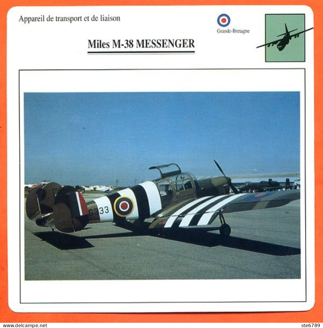 Fiche Aviation Miles M 38 MESSENGER / Avion Transport Et Liaison UK Avions - Airplanes