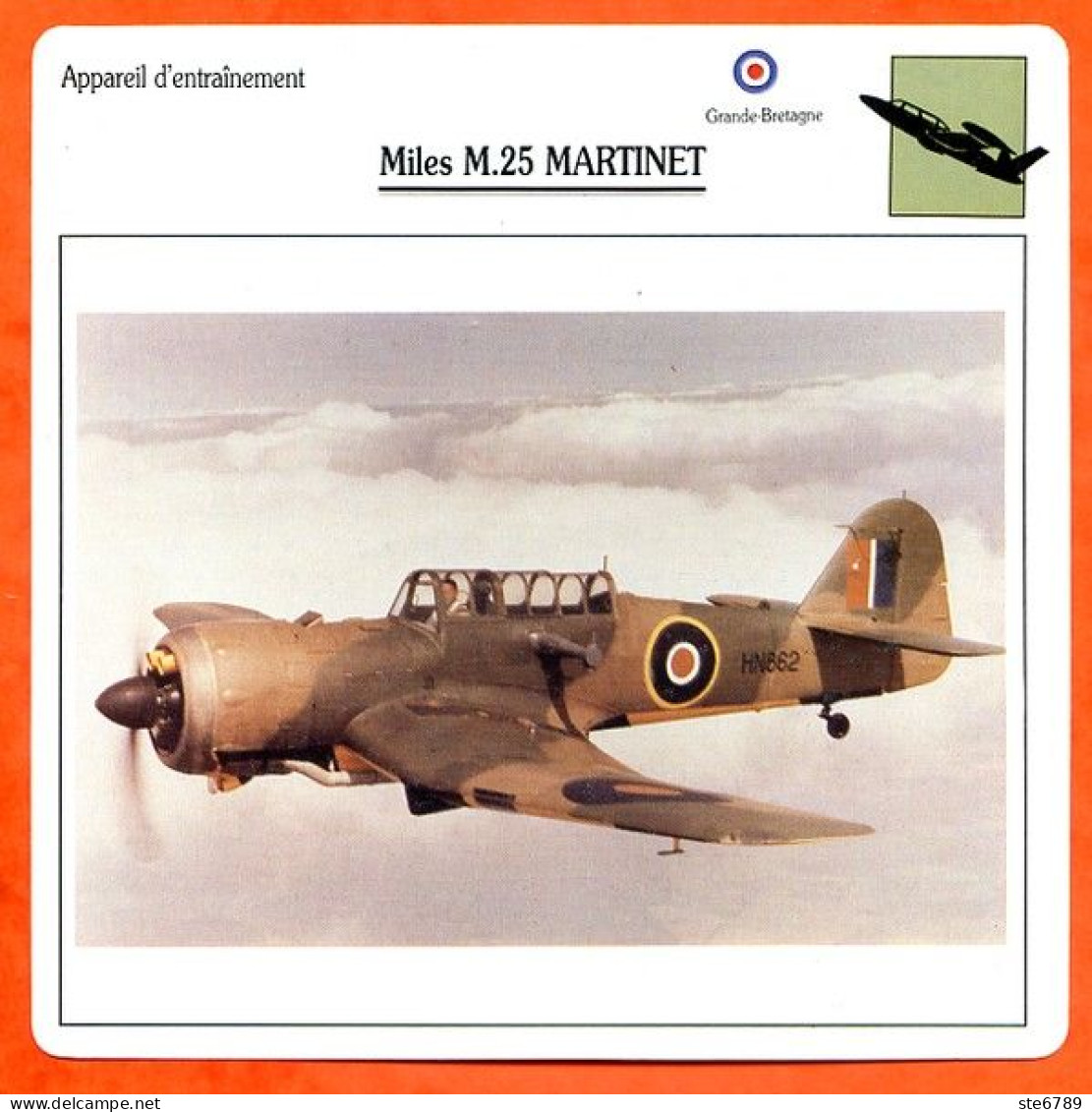 Fiche Aviation Miles M 25 MARTINET  / Avion Appareil D'entrainement UK  Avions - Vliegtuigen