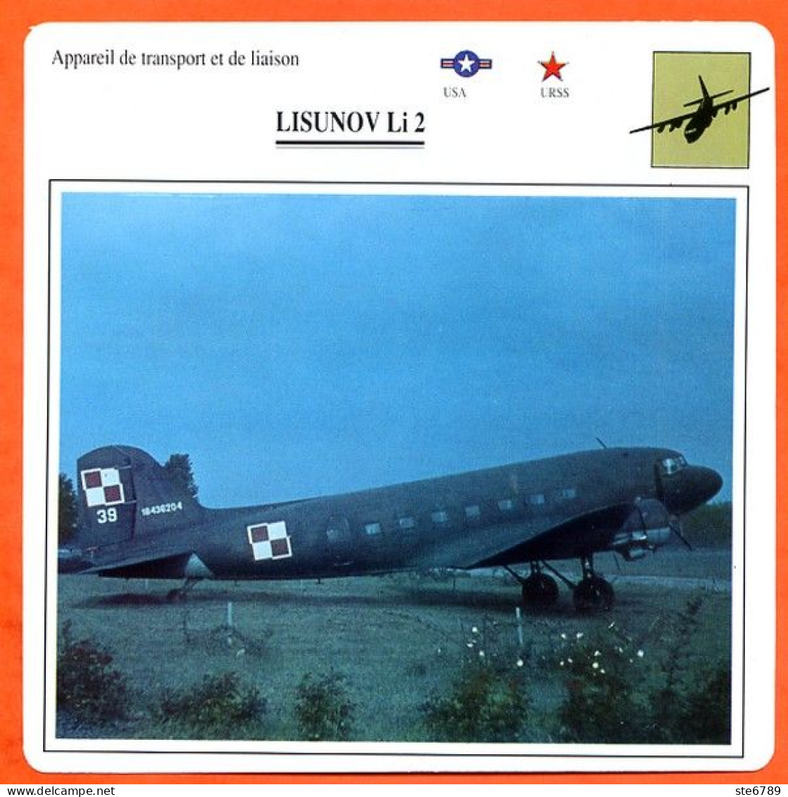 Fiche Aviation LISUNOV Li 2 / Avion Transport Et Liaison USA URSS Avions - Aerei