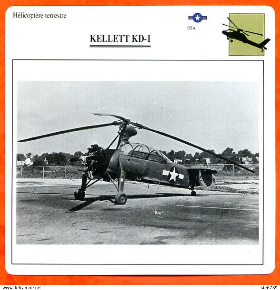 Fiche Aviation KELLETT KD 1 / Hélicoptère Terrestre USA  Avions - Vliegtuigen