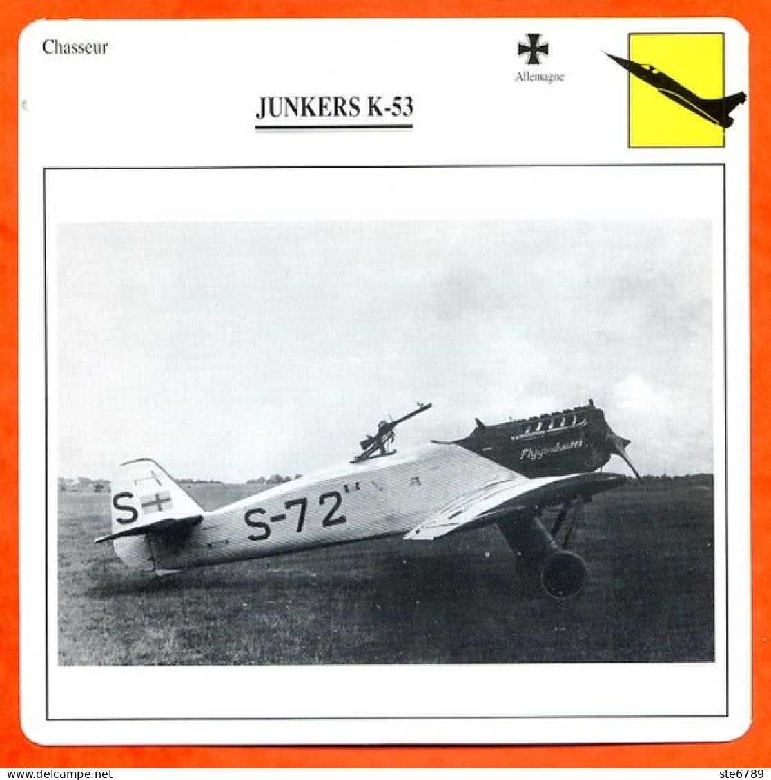 Fiche Aviation JUNKERS K 53   / Avion Chasseur Allemagne Avions - Airplanes