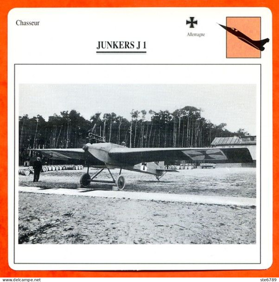 Fiche Aviation JUNKERS J 1  / Avion Chasseur Allemagne Avions - Aerei