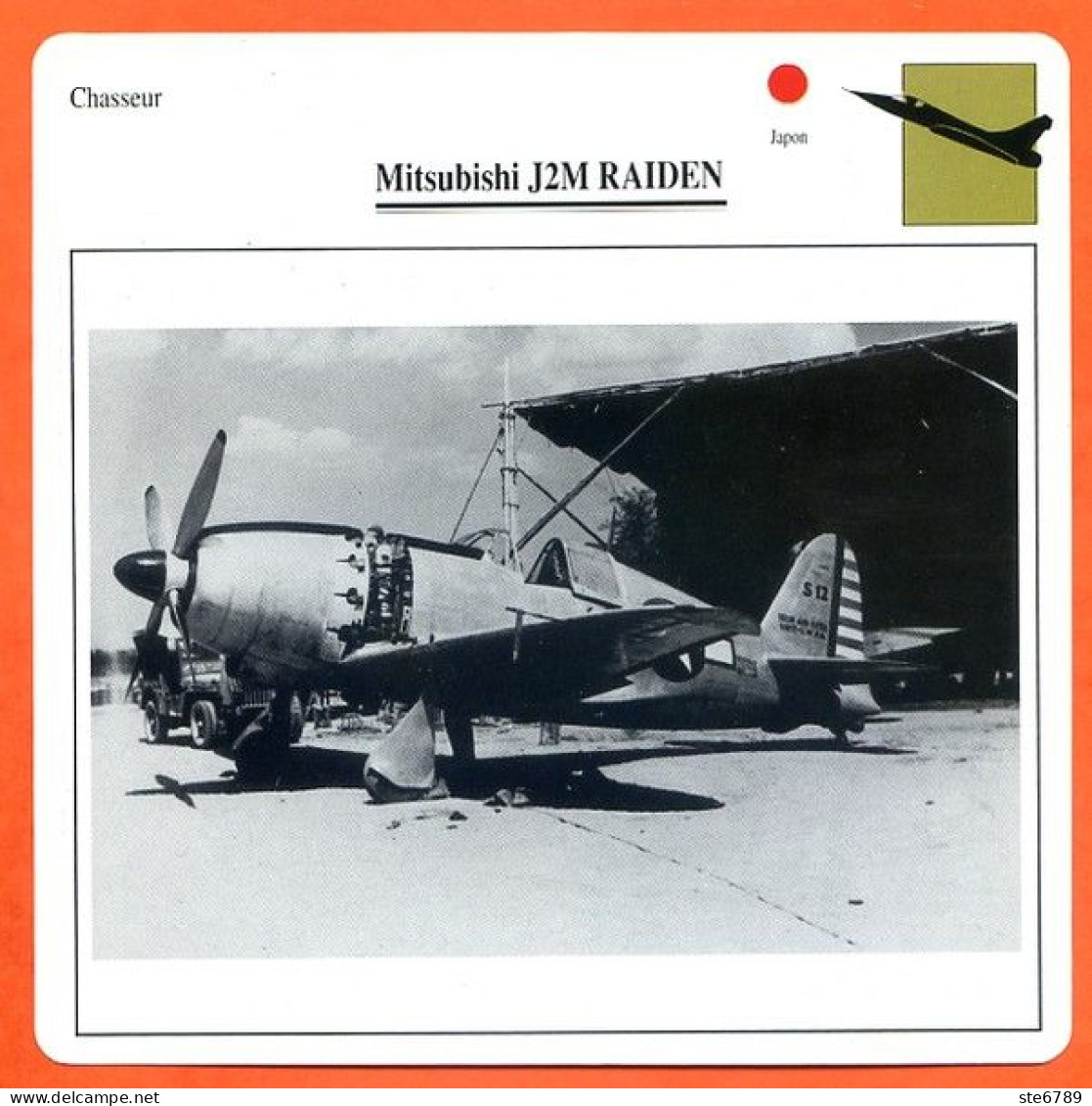 Fiche Aviation MITSUBISHI J2M RAIDEN  / Avion Chasseur Japon Avions - Vliegtuigen