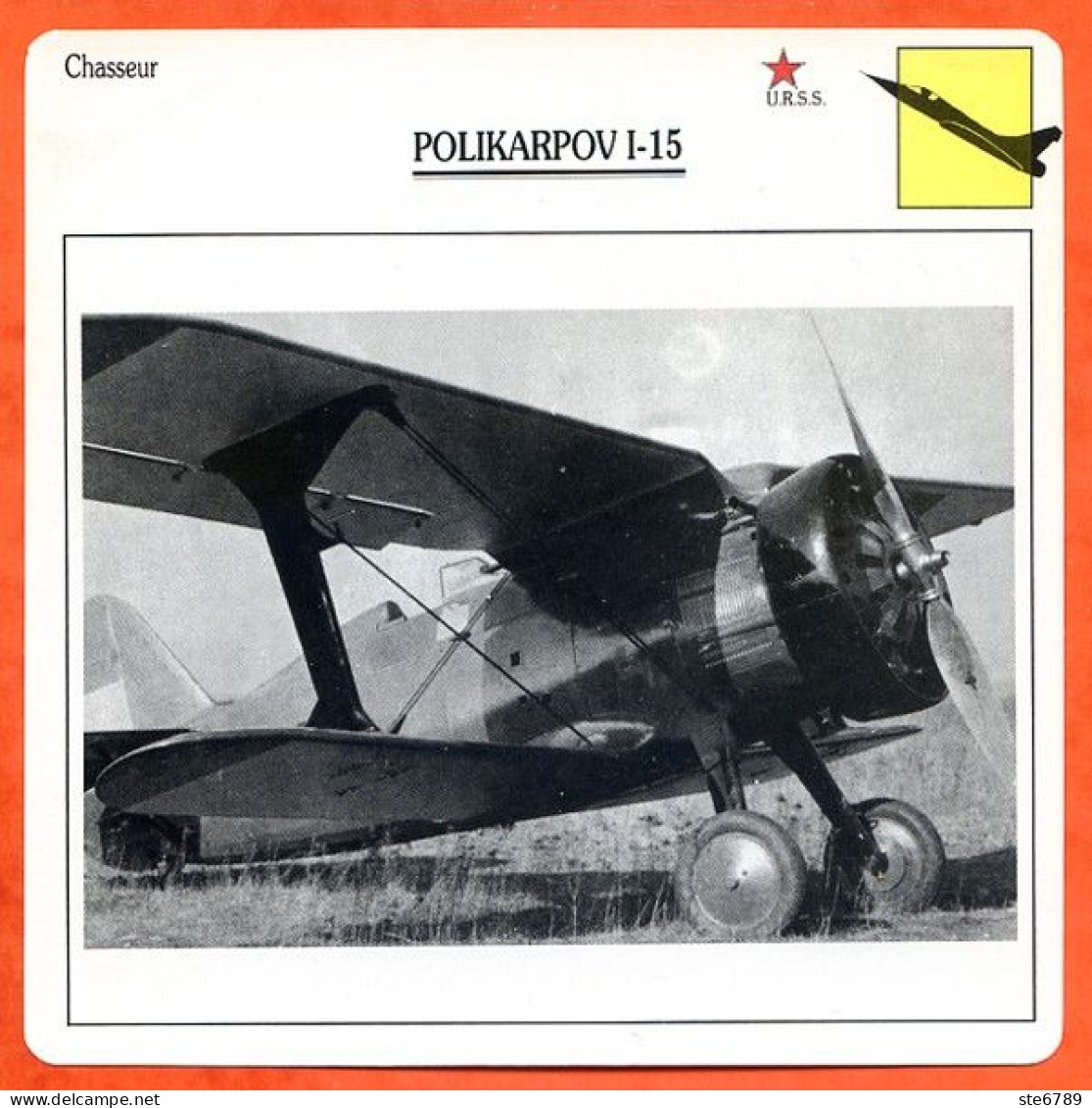 Fiche Aviation POLIKARPOV I 15   / Avion De Chasse Chasseur URSS Avions - Vliegtuigen