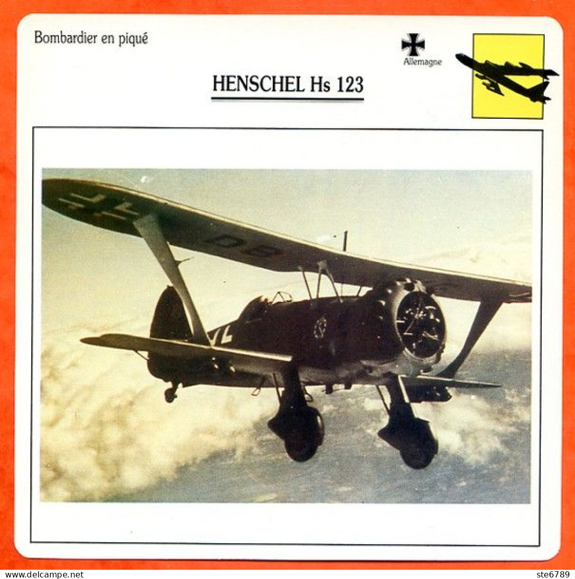 Fiche Aviation HENSCHEL Hs 123  / Avion Bombardier En Piqué  Allemagne  Avions - Airplanes