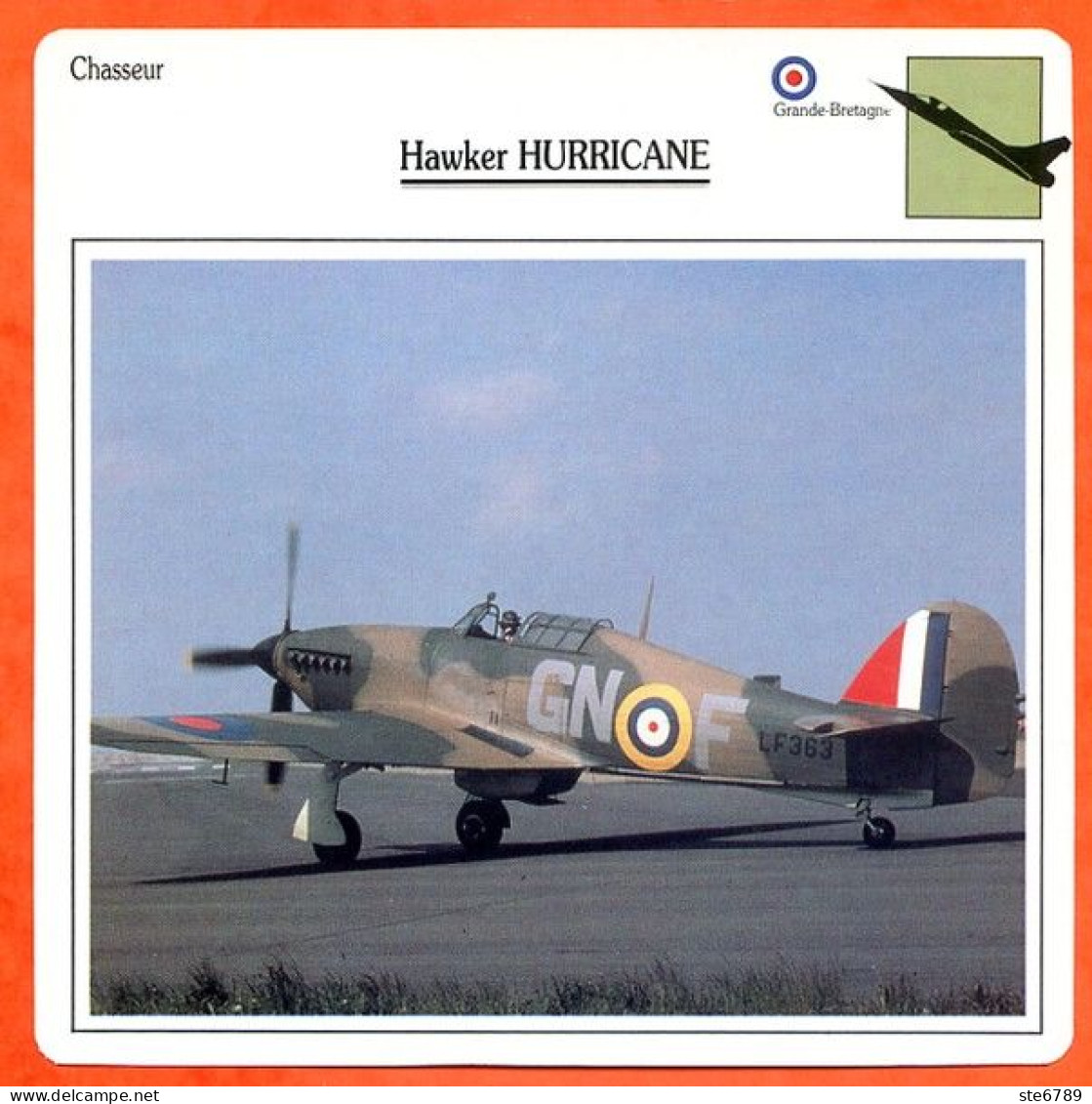 Fiche Aviation Hawker HURRICANE  / Avion Chasseur UK Avions - Vliegtuigen