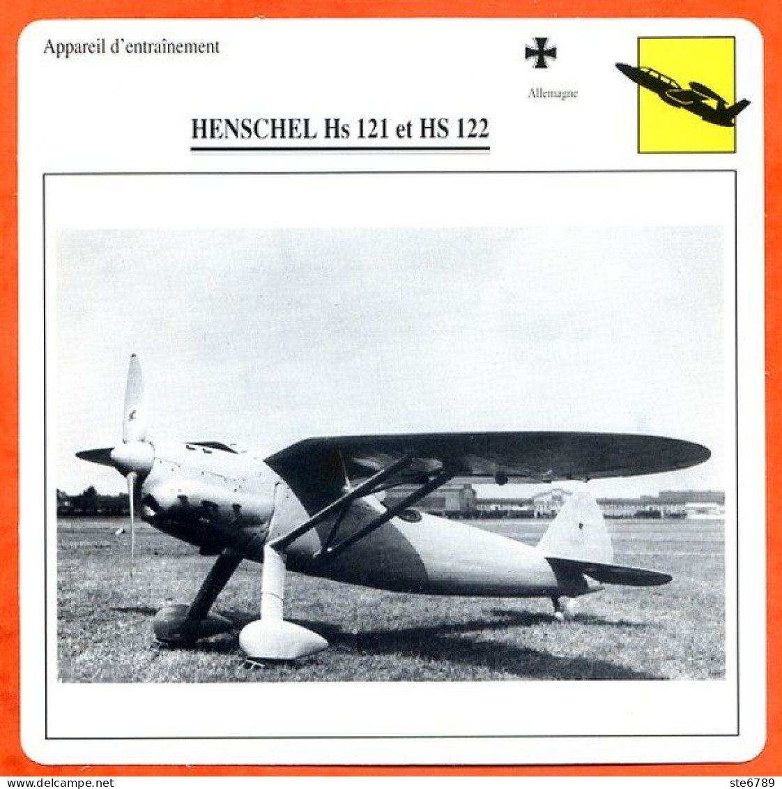 Fiche Aviation HENSCHEL Hs 121 Et HS 122  / Avion Appareil D'entrainement Allemagne  Avions - Airplanes