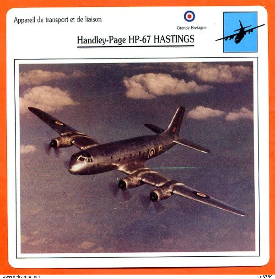 Fiche Aviation Handley Page HP 67 HASTINGS / Avion Transport Et Liaison UK Avions - Aerei