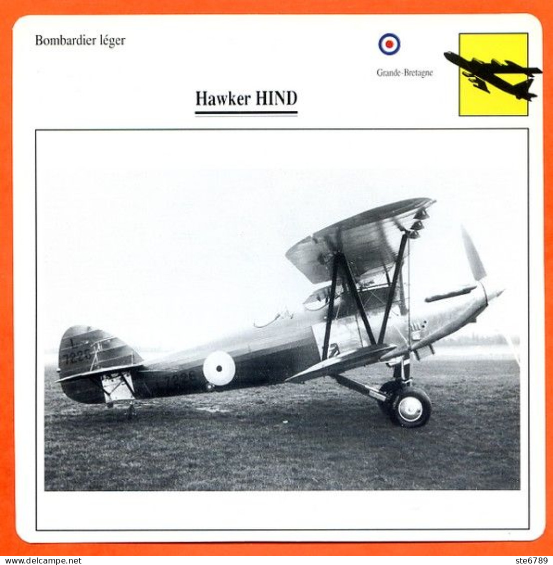 Fiche Aviation Hawker HIND   / Avion Bombardier Léger UK Avions - Vliegtuigen