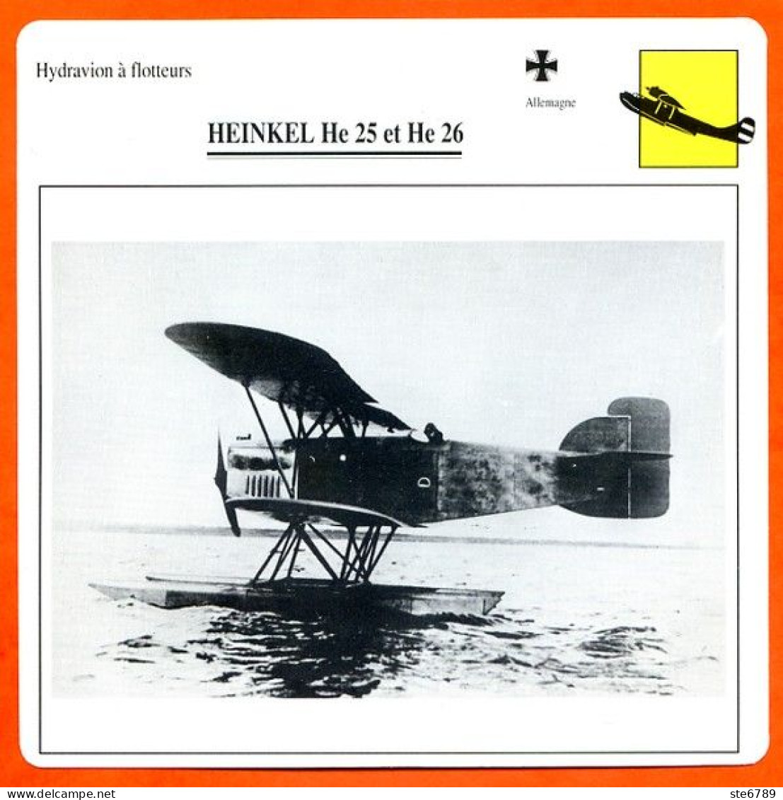 Fiche Aviation HEINKEL He 25 Et He 26 / Hydravion A Flotteurs Allemagne Avions - Vliegtuigen