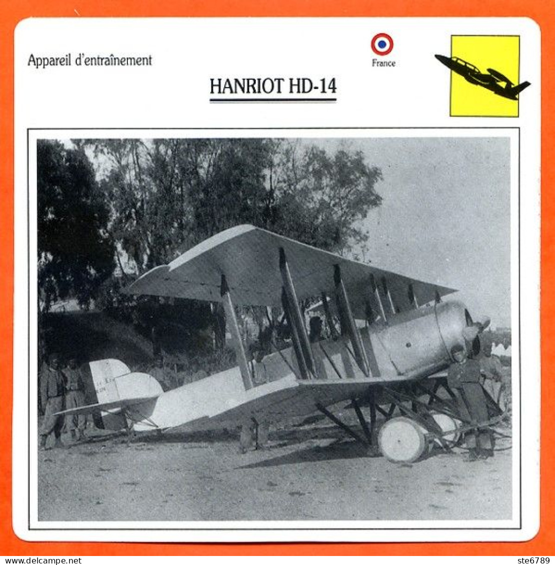 Fiche Aviation HANRIOT HD 14   / Avion Appareil D'entrainement France Avions - Vliegtuigen