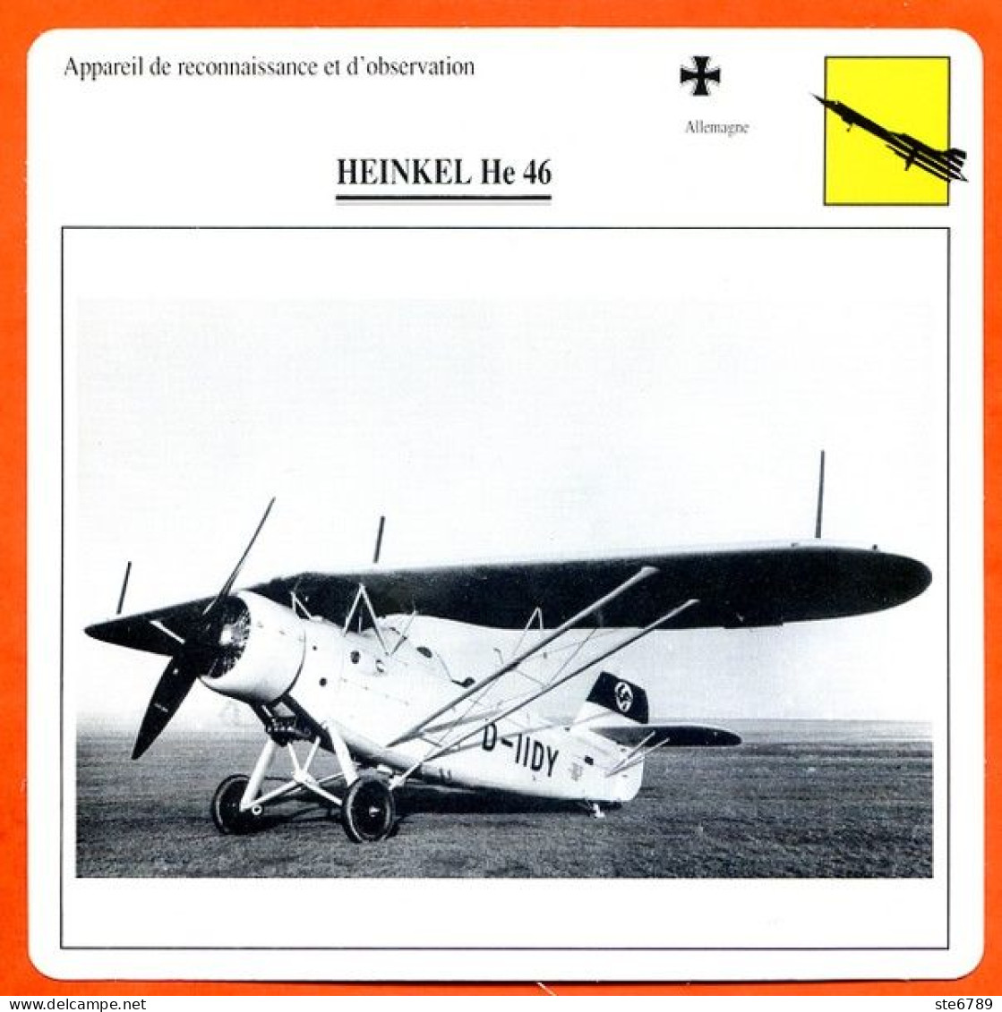 Fiche Aviation HEINKEL He 46  / Avion Reconnaissance Et Observation Allemagne  Avions - Avions