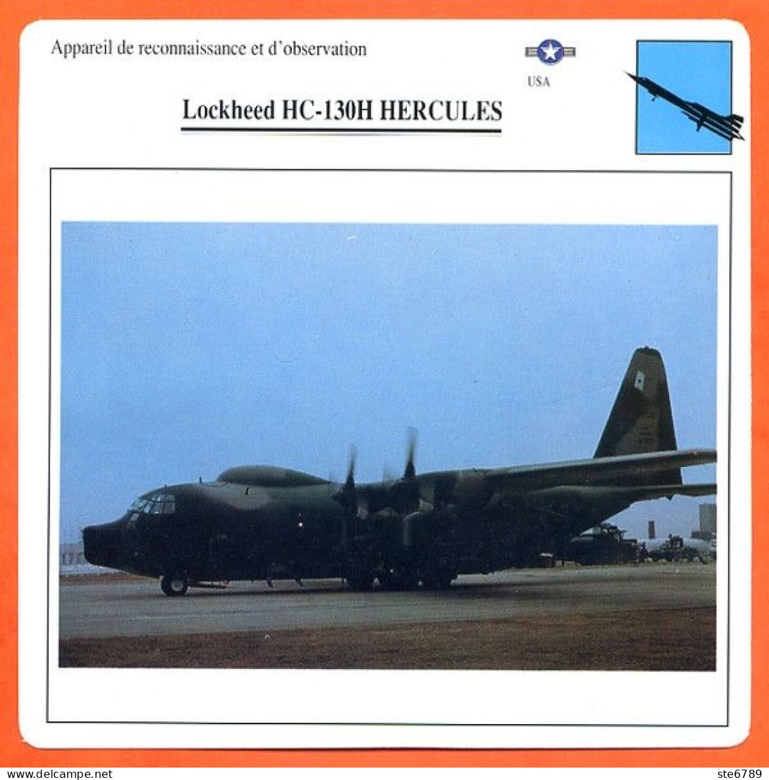 Fiche Aviation Lockheed HC 130H HERCULES  / Avion Reconnaissance Et Observation USA Avions - Avions