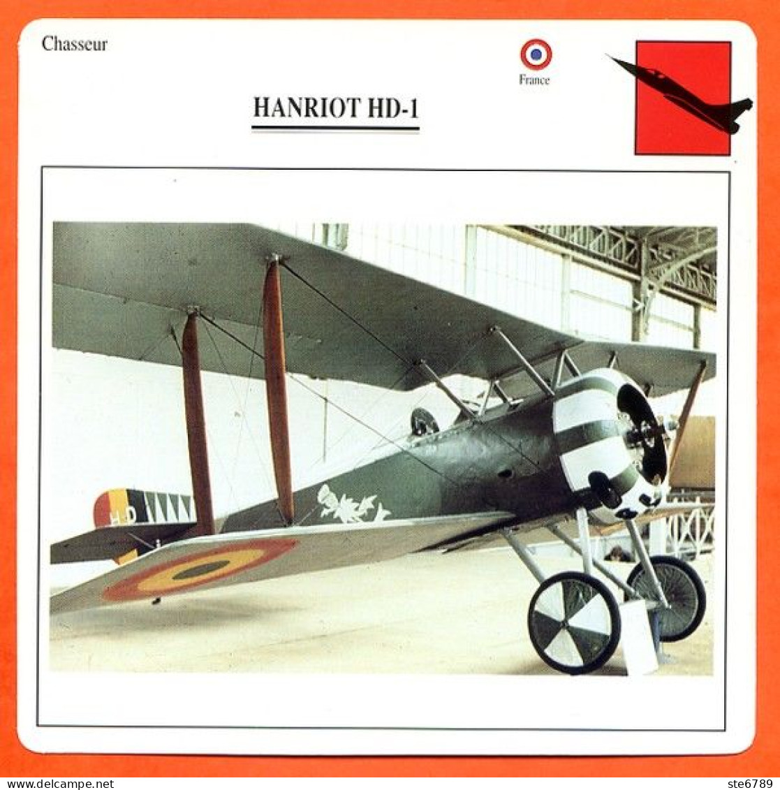 Fiche Aviation HANRIOT HD 1 / Avion Chasseur France Avions - Airplanes