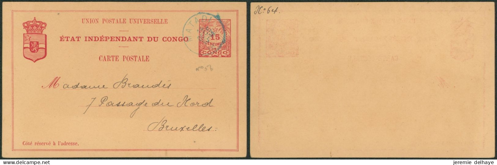 Congo Belge - EP Au Type N°5b (SBEP) 15ctm Rouge Sur Crème Obl Matadi > Bruxelles - Stamped Stationery