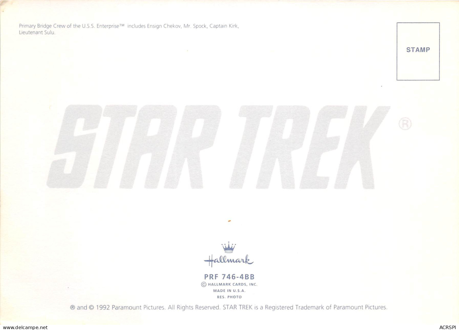  STAR TREK  USS  Enterprise   KIRK  Spock  ZULU  CHEKOV Cinema Serie   (scan Recto-verso) OO 0998 - Séries TV