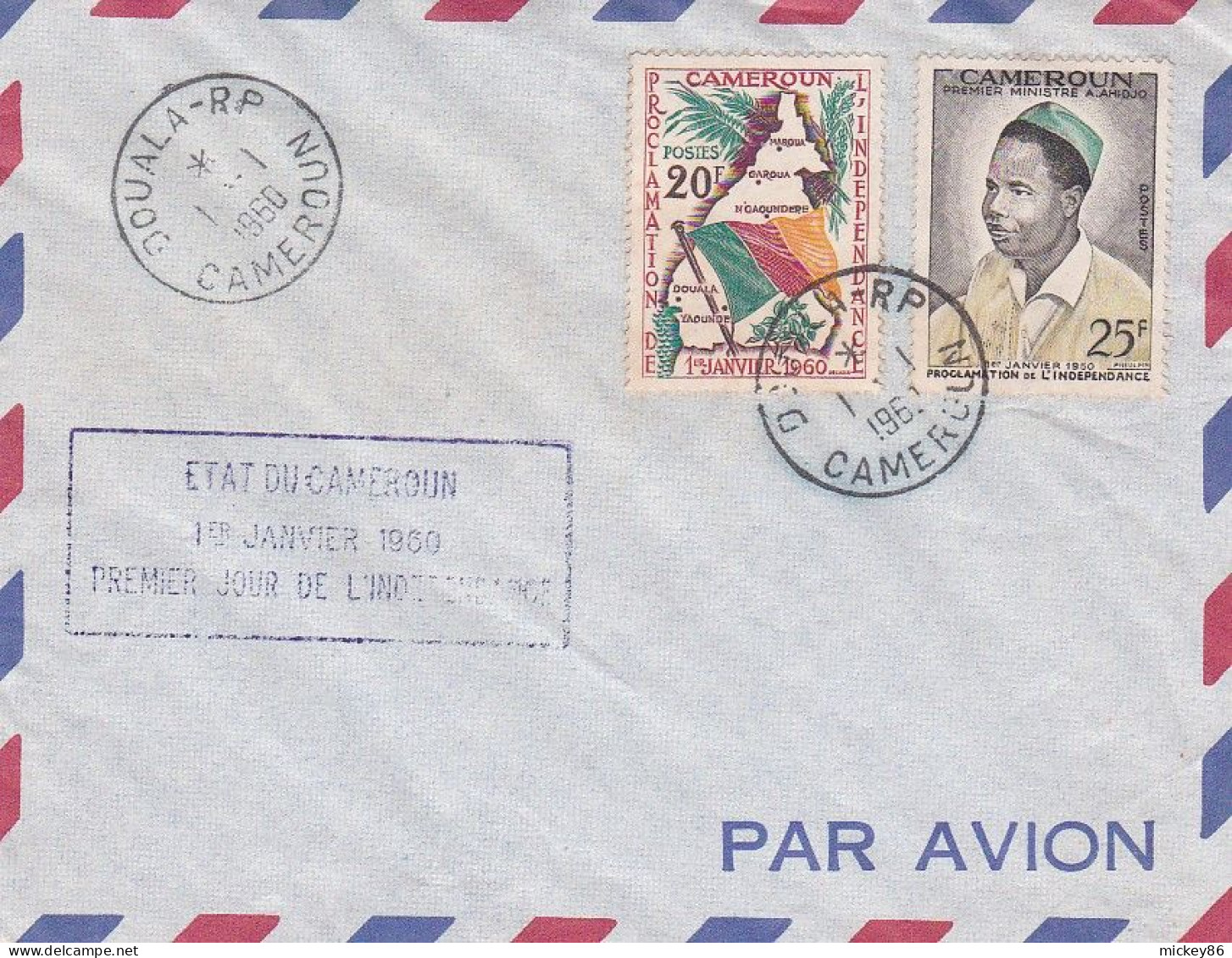 Cameroun --1960 - Lettre De DOUALA R.P -- Cachet Du 1-1-1960 --1er Jour De L'Indépendance -- Timbres--cachet - Camerun (1960-...)