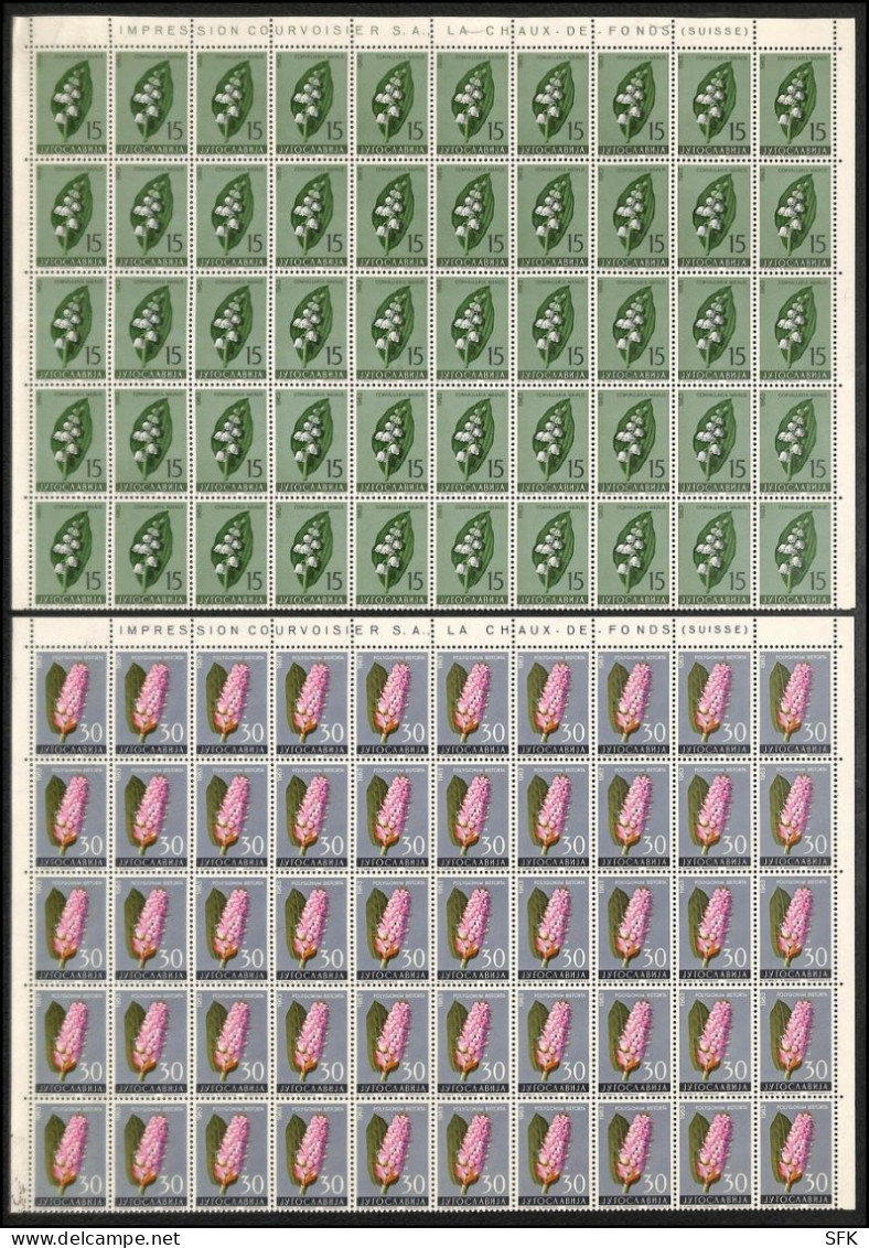 1963 FLORA - FLOWERS: COMPLETE SHEETS OF 100, COMPLETE SET Mi 1034/39 Rare On Market. Very Fine. 1947 - Used Stamps