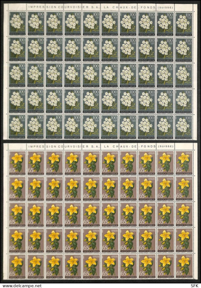 1963 FLORA - FLOWERS: COMPLETE SHEETS OF 100, COMPLETE SET Mi 1034/39 Rare On Market. Very Fine. 1947 - Usados