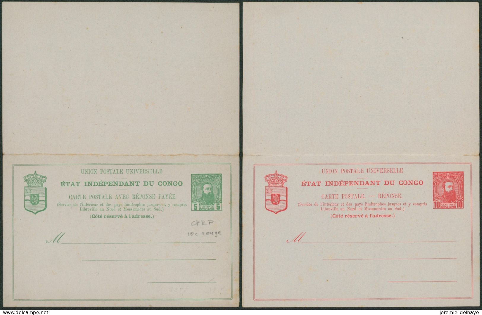 Congo Belge - EP Double Au Type N°12 (SBEP) 5ctm Vert + 10C Rouge / Neuf, Not Used - Stamped Stationery