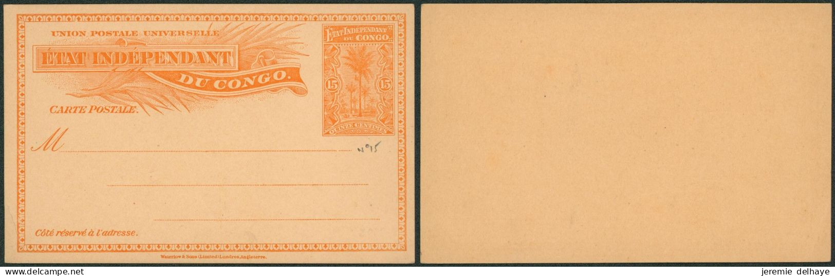 Congo Belge - EP Au Type N°15 (SBEP) 15ctm Orange Sur Chamois Palmier / Neuf, Not Used - Entiers Postaux