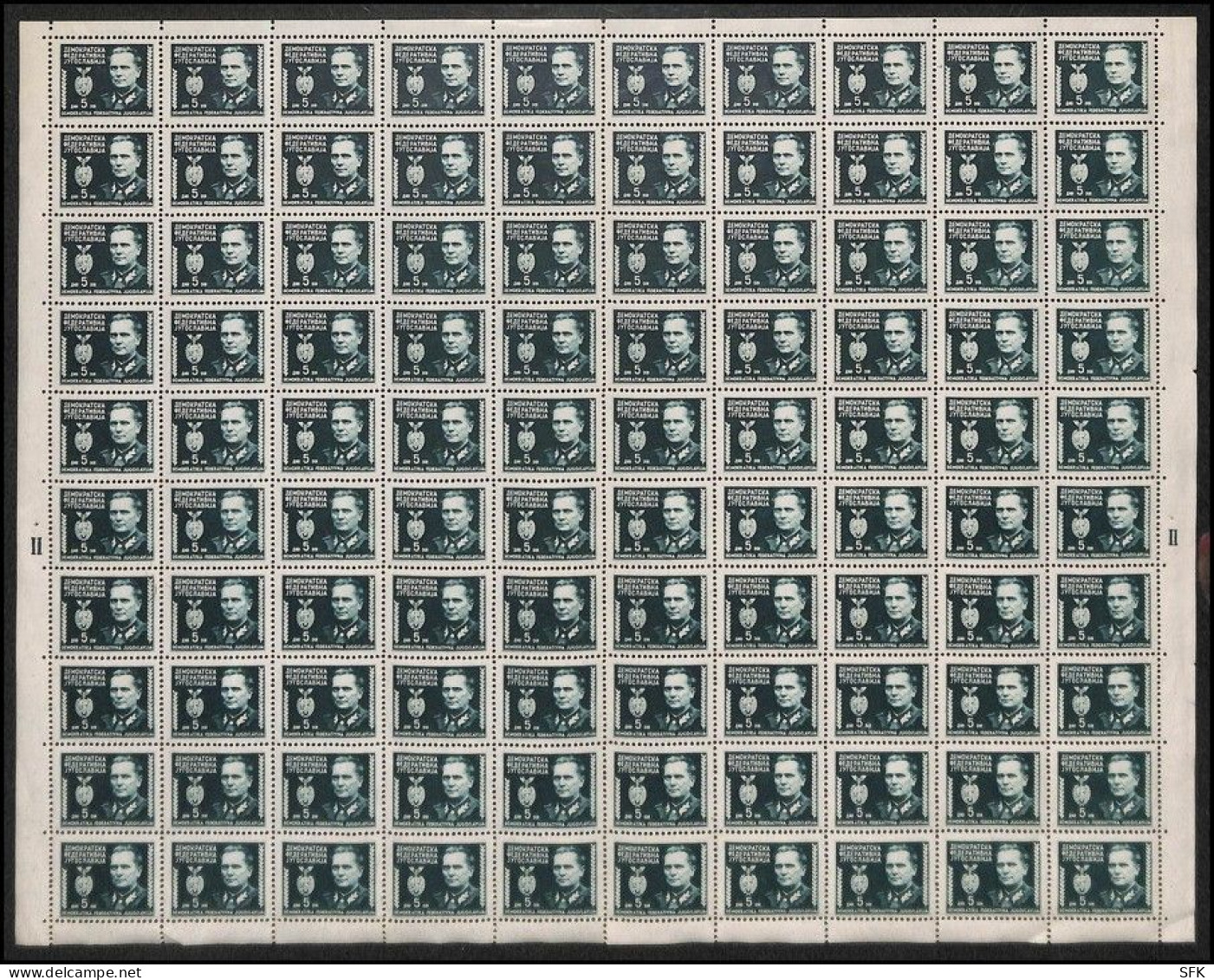 1945 TITO COMPLETE SHEETS OF 100, Complete Set, On Each Sheet Plate Number. Mi 445/47. Very Fine.  1883 - Usados