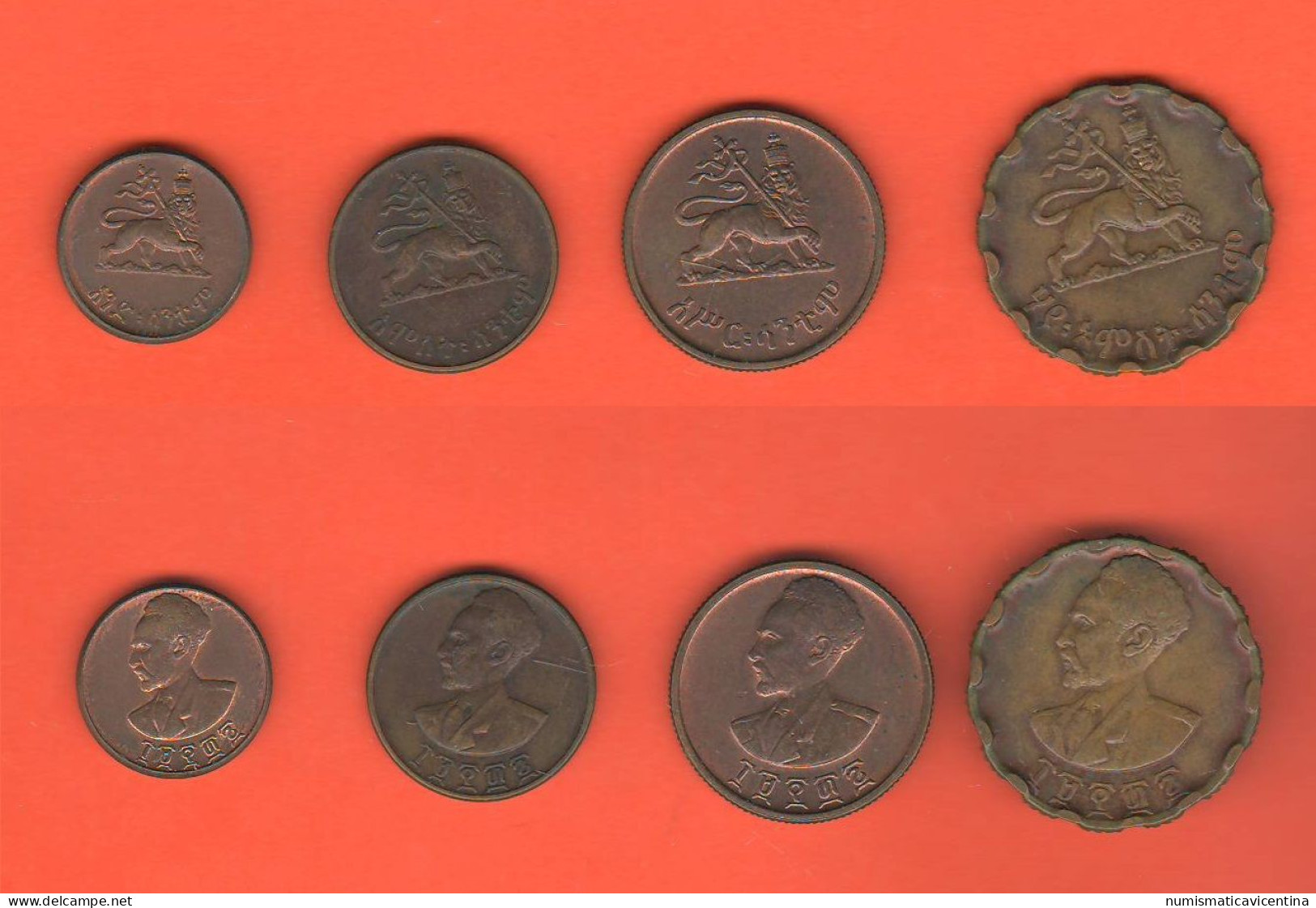 Ethiopia Etiopia 1 Cent + 5 Matonas + 10 Cents + 25 Cents Amist Santeem Haile Selassie 1943 - 1944 - Ethiopië