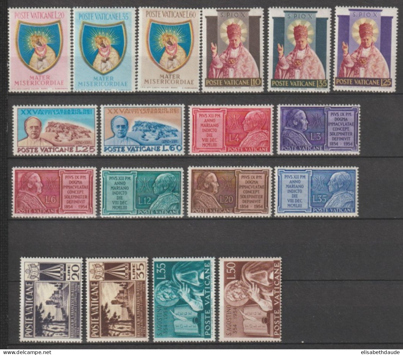 VATICAN - 1954 - ANNEE COMPLETE YVERT N°192/209 * MLH - COTE = 80.5 EUR - Volledige Jaargang