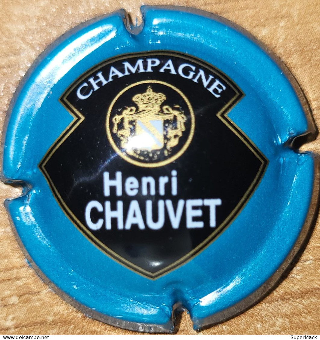 Capsule Champagne Henri CHAUVET Série Nom Horizontal, écusson, Turquoise & Noir Nr 14 - Chauvet H.