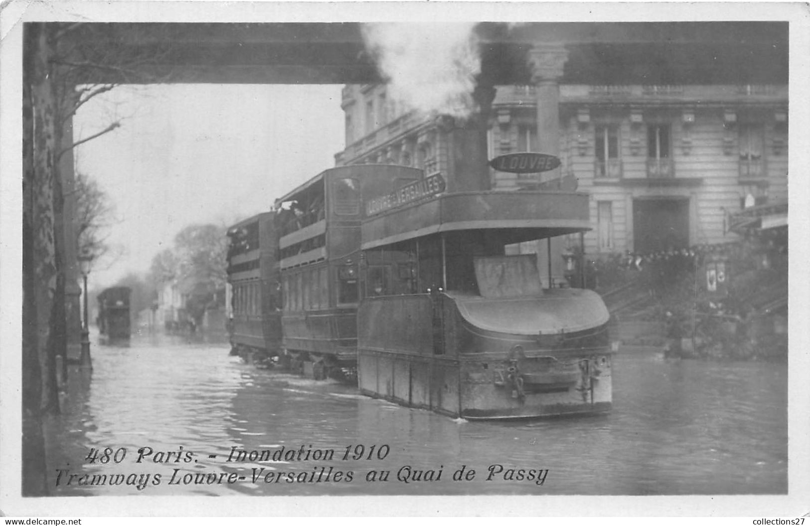 PARIS-75016- INONDATION 1910è TRAMWAYS LOUVRE-VERSAILLES AU QUI DE PASSY - Arrondissement: 16