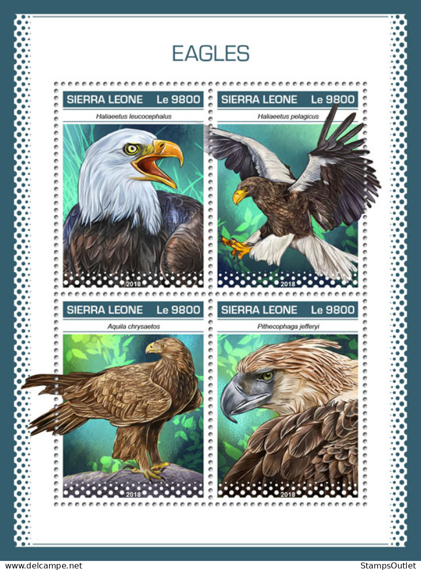 SIERRA LEONE 2018 MNH  Eagles  Michel Code: 10315-10318. Scott Code: 5007. Yvert&Tellier Code: 8361-8364 - Sierra Leone (1961-...)