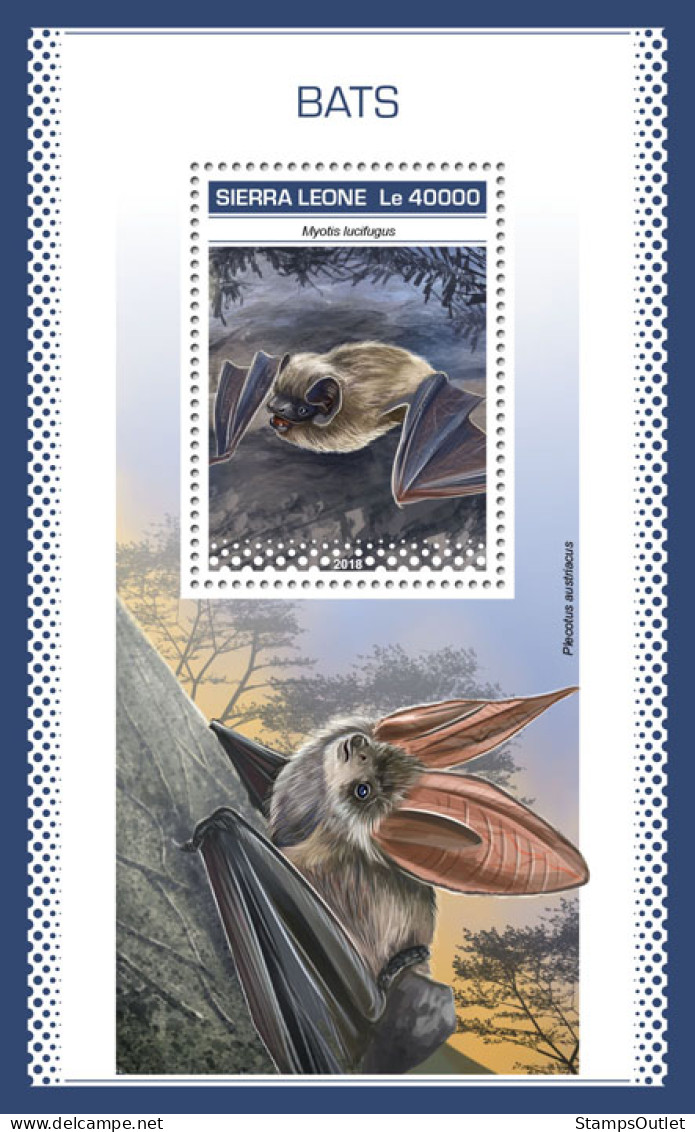 SIERRA LEONE 2018 MNH  Bats  Michel Code:  10324 / Bl.1573. Scott Code: 5024.. Yvert&Tellier Code: 1547 - Sierra Leone (1961-...)