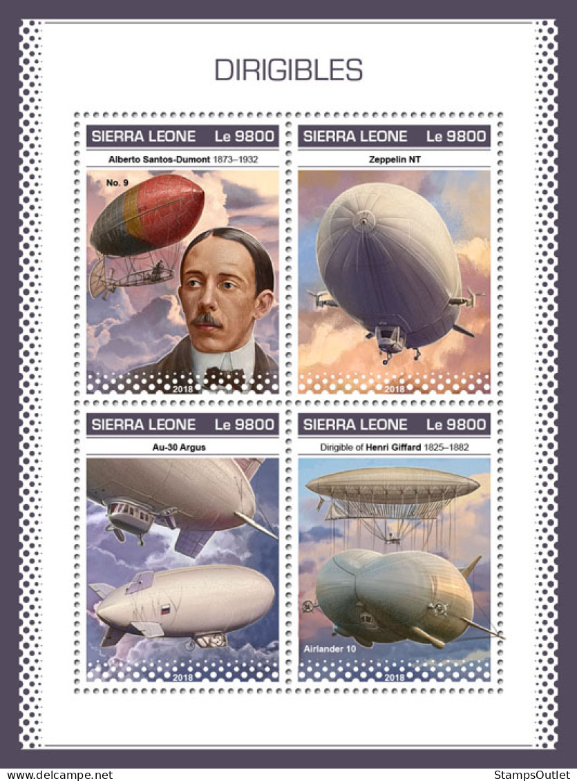 SIERRA LEONE 2018 MNH  Dirigibles  Michel Code: 10350-10353. Scott Code: 5004. Yvert&Tellier Code: 8369-8372 - Sierra Leone (1961-...)