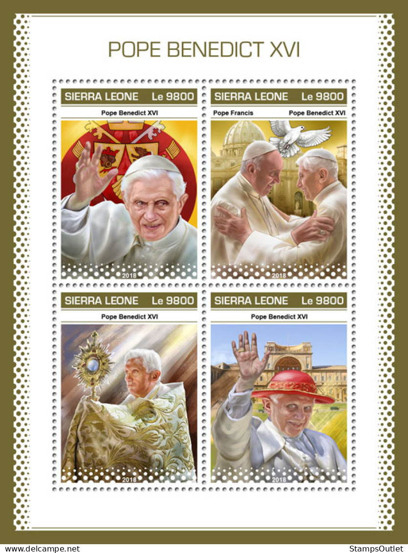 SIERRA LEONE 2018 MNH  Pope Benedict XVI  Michel Code: 10380-10383. Scott Code: 4994. Yvert&Tellier Code: 8393-8396 - Sierra Leone (1961-...)