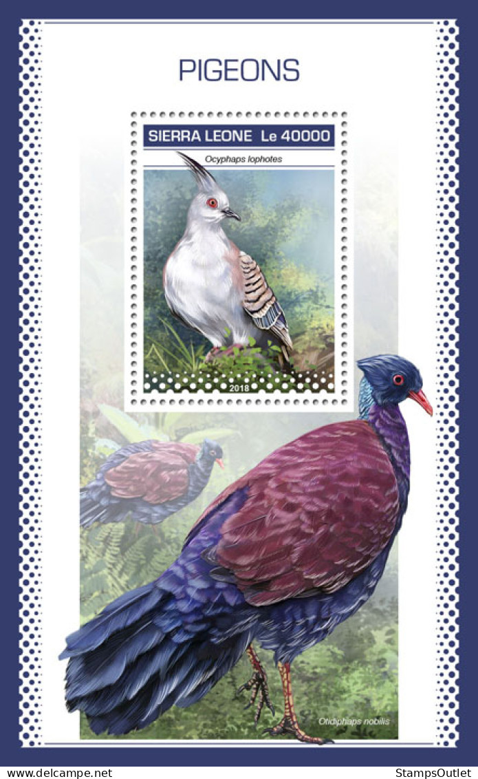 SIERRA LEONE 2018 MNH  Pigeons  Michel Code: 10314 / Bl.1571. Scott Code: 5025. Yvert&Tellier Code: 1555 - Sierra Leone (1961-...)