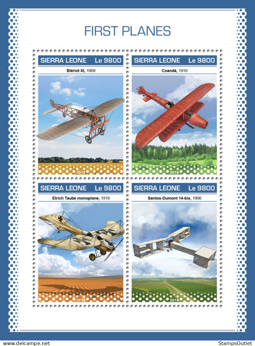 SIERRA LEONE 2018 MNH  First Planes  Michel Code: 10355-10358. Scott Code: 5003. Yvert&Tellier Code: 8405-8408 - Sierra Leone (1961-...)