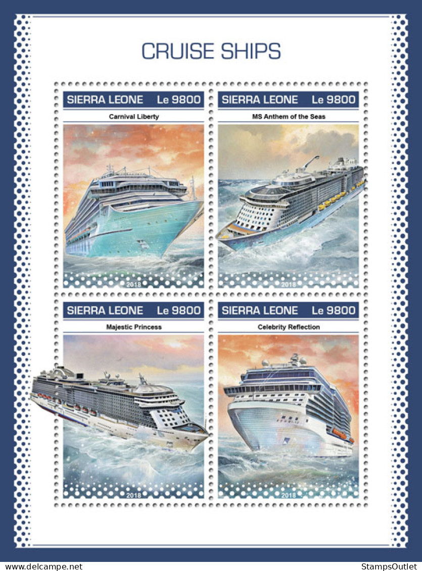 SIERRA LEONE 2018 MNH  Cruise Ships  Michel Code: 10365-10368. Scott Code: 5001. Yvert&Tellier Code: 8409-8412 - Sierra Leone (1961-...)