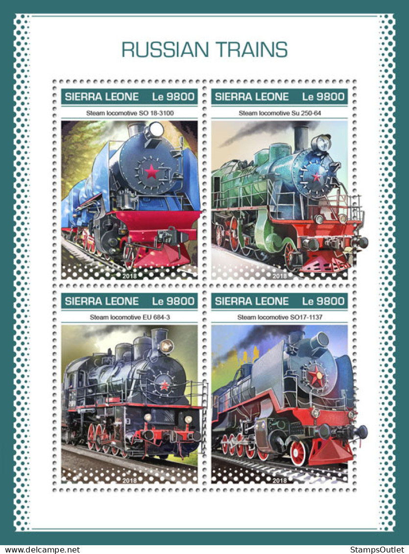 SIERRA LEONE 2018 MNH  Russian Trains  Michel Code: 10360-10363. Scott Code: 5002. Yvert&Tellier Code: 8413-8416 - Sierra Leone (1961-...)