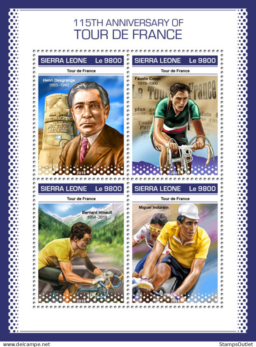 SIERRA LEONE 2018 MNH  Tour De France  Michel Code: 10385-10388. Scott Code: 5000. Yvert&Tellier Code: 8421-8424 - Sierra Leone (1961-...)