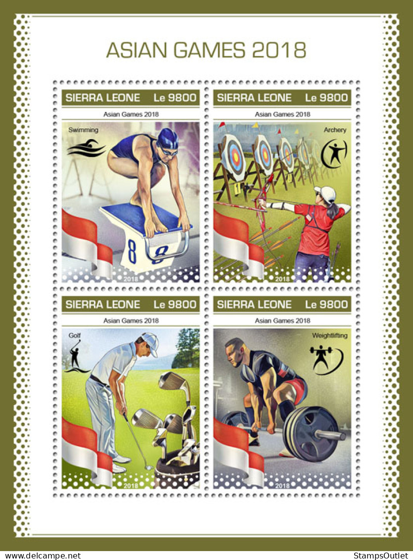 SIERRA LEONE 2018 MNH  Asian Games 2018  Michel Code: 10390-10393. Scott Code: 4999. Yvert&Tellier Code: 8425-8428 - Sierra Leone (1961-...)