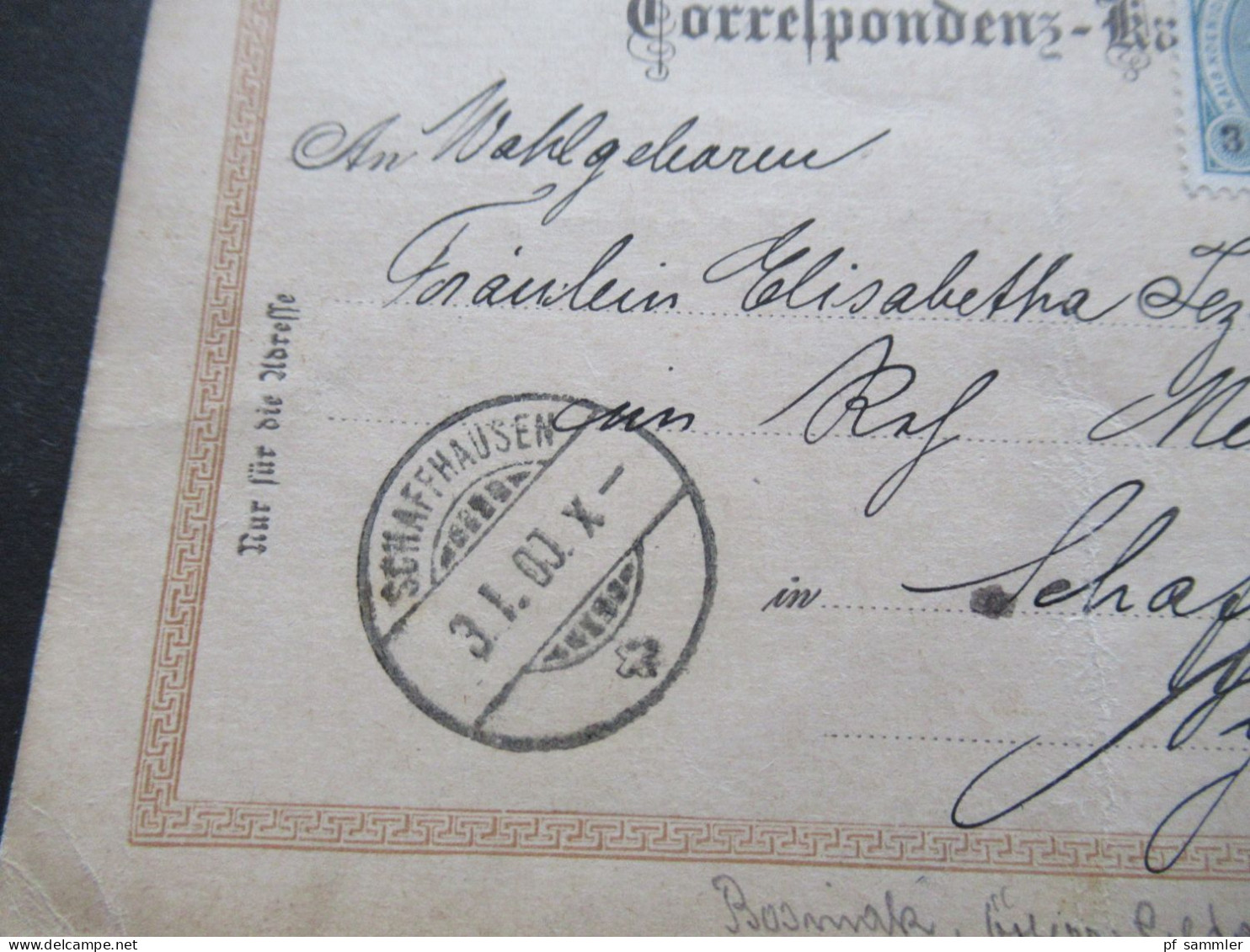 Österreich 1899 GA Mit 3 Kreuzer Zusatzfrankatur Nach Schaffhausen Mit Toller Zeichnung Österr. Soldat Mit Lied / Jahres - Postkarten