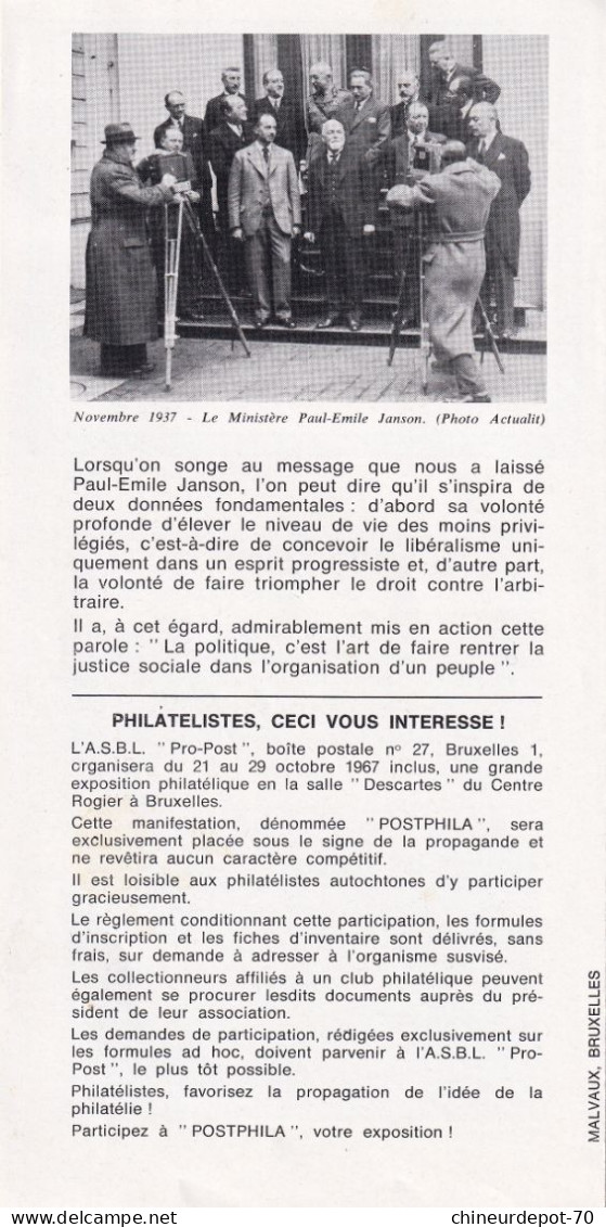 Administration Des Postes Belge émission D'un De Timbre Poste Spécial L  N°6 1967 édité En Français - Brieven En Documenten