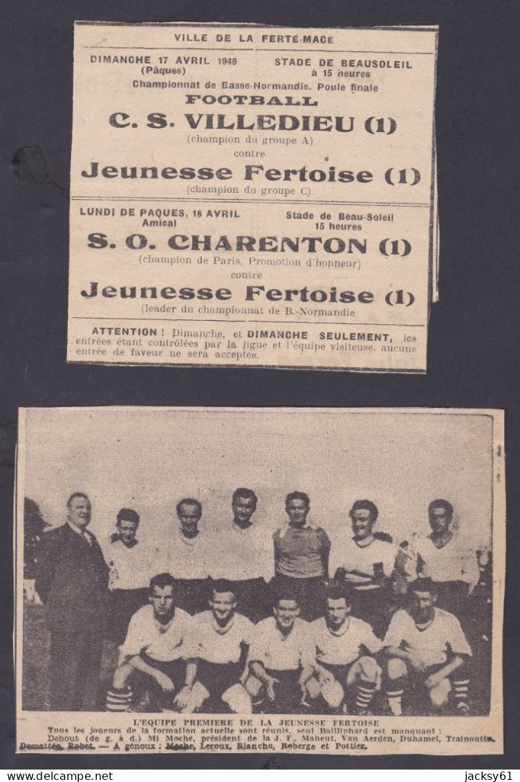 61 - La Ferte Mace - Articles De Journaux Découpées Football Saison 1948 - 1950 Environ - (20 Articles) - Ohne Zuordnung